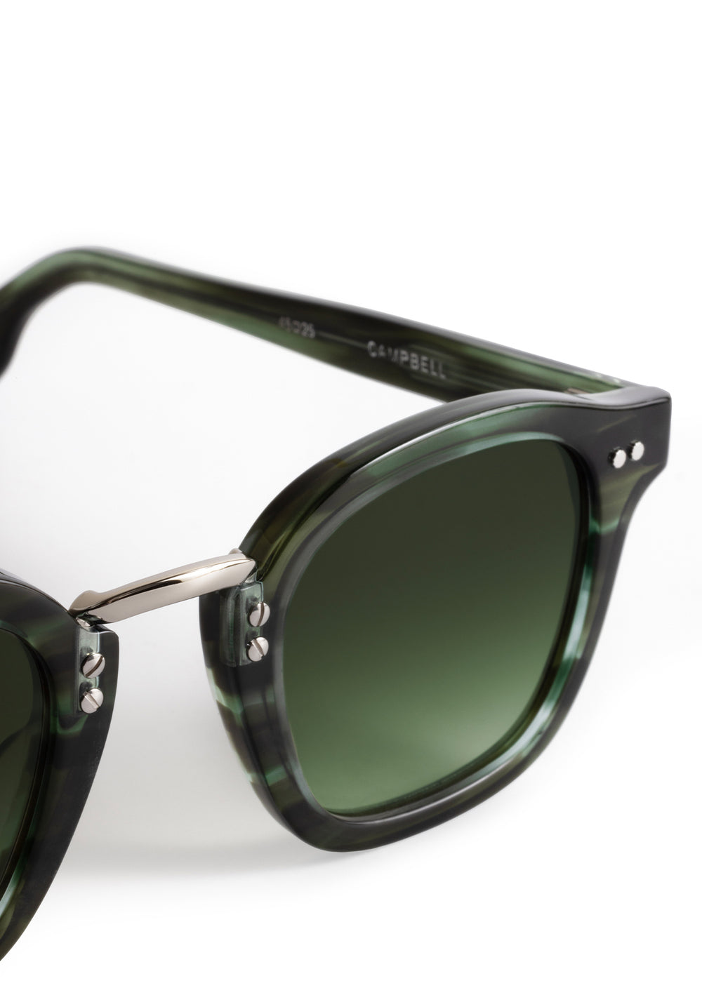 CAMPBELL | Reed 18K Handcrafted, luxury green tortoise acetate medium round KREWE sunglasses with stainless steel metal hardware