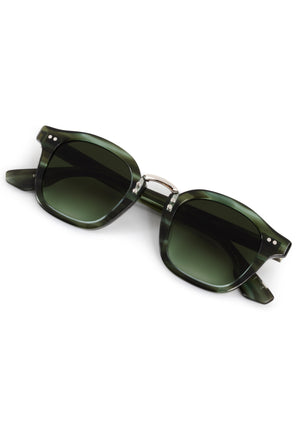 CAMPBELL | Reed 18K Handcrafted, luxury green tortoise acetate medium round KREWE sunglasses with stainless steel metal hardware