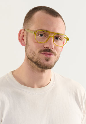 CHARLIE | Chartreuse Handcrafted, luxury yellow green acetate oversized aviator KREWE eyeglasses mens model | Model: Connor