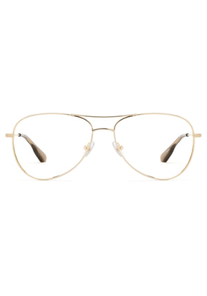 HARPER | 12K + Verde Handcrafted, luxury stainless steel aviator KREWE eyeglasses with green acetate temple tips 
