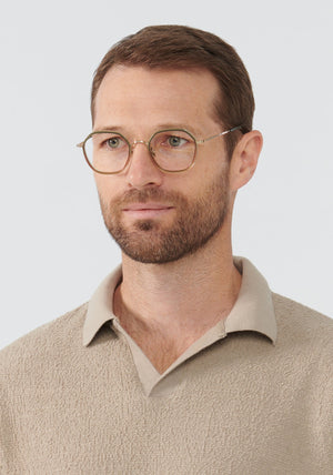 KREWE - LEIGHTON | 12K Titanium + Wasabi handcrafted, luxury green gradient octagonal eyeglasses with 12K gold plated metal hardware mens model | Model: Vince