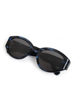 LUCY | Wake Handcrafted, luxury dark blue tortoise acetate medium sized oval wrap KREWE sunglasses