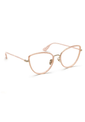 MIA | 12K Titanium + Micro Plaid Handcrafted, luxury light pink checkered acetate and metal cat-eye KREWE eyeglasses