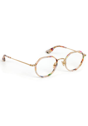 SIMON | 12K Titanium + Gelato Handcrafted multicolored tortoise round geometric titanium and acetate KREWE eyeglasses 