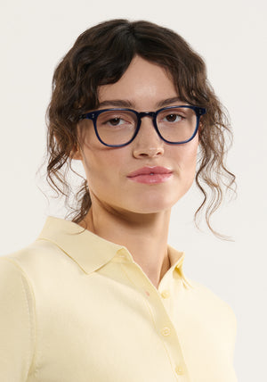 KREWE - STATE | Midnight handcrafted, luxury blue acetate sunglasses womens model | Model: Ione