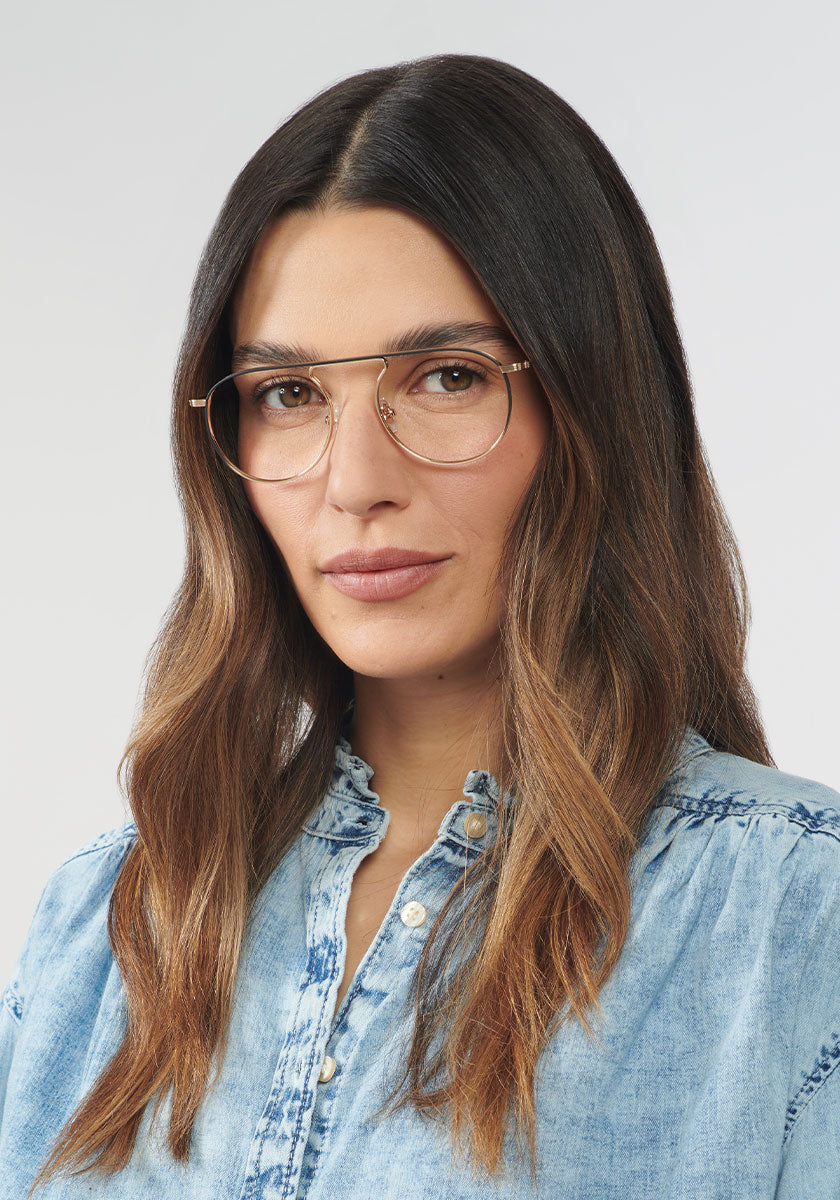 KREWE RAMPART OPTICAL | 18K + Matte Black Fade + Crystal Handcrafted, Designer Metal Eyeglasses womens model | Model: Olga